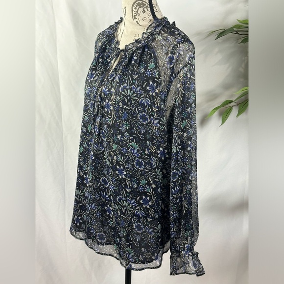 Shimmer Floral Ruffle Tie Neck - Picture 6 of 10